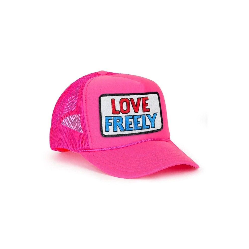 Aviator Nation Love Freely Trucker Hat Neon Pink Mesh Snapback Cap Hat, NWOT